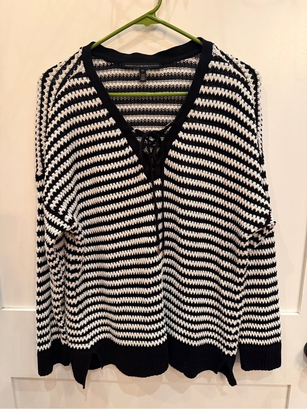 White House Black Market xl Striped Sweater Top- black and white striped